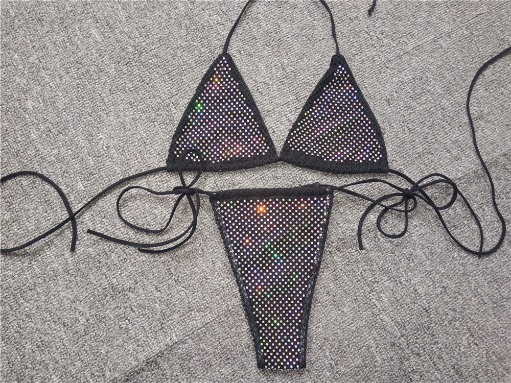 Sexy granular hot diamond busty triangle flash diamond bikini