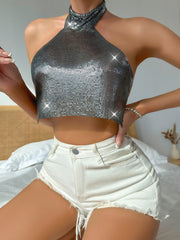 Sequin Sexy High Neck Backless Hot Girl Tank Top